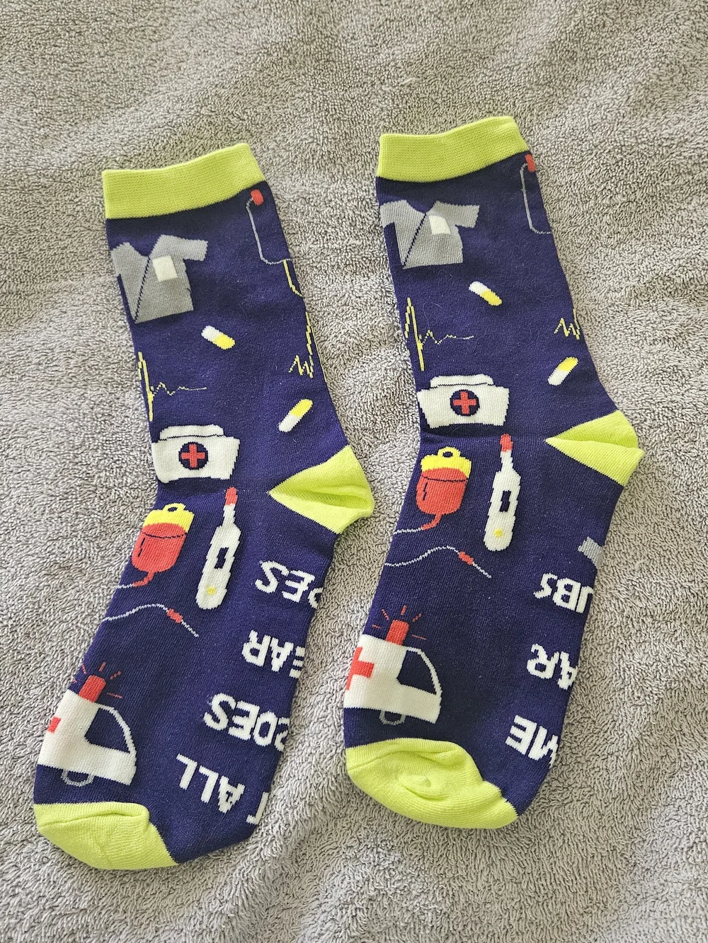 Novelty Nurse Crew Socks - Navy & Lime